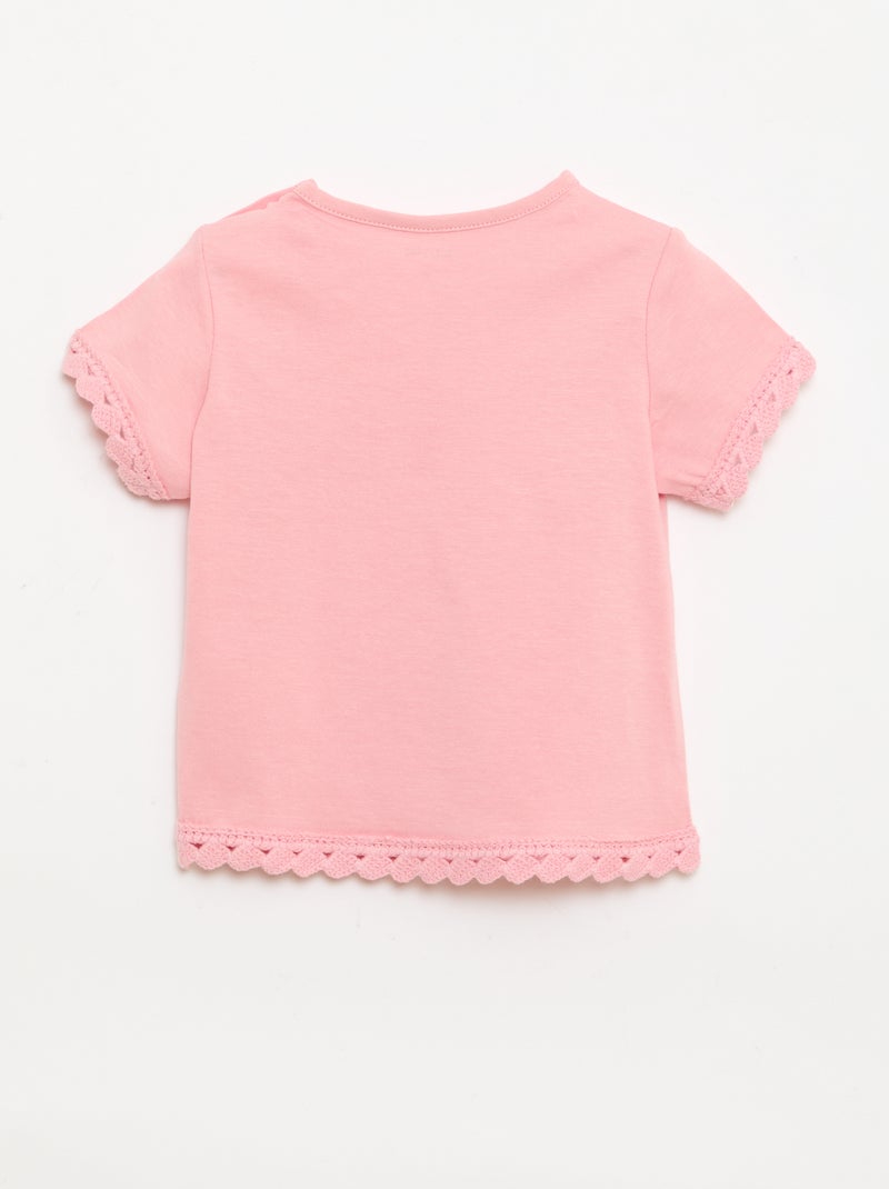 Short-sleeved T-shirt with crochet details Pink - Kiabi