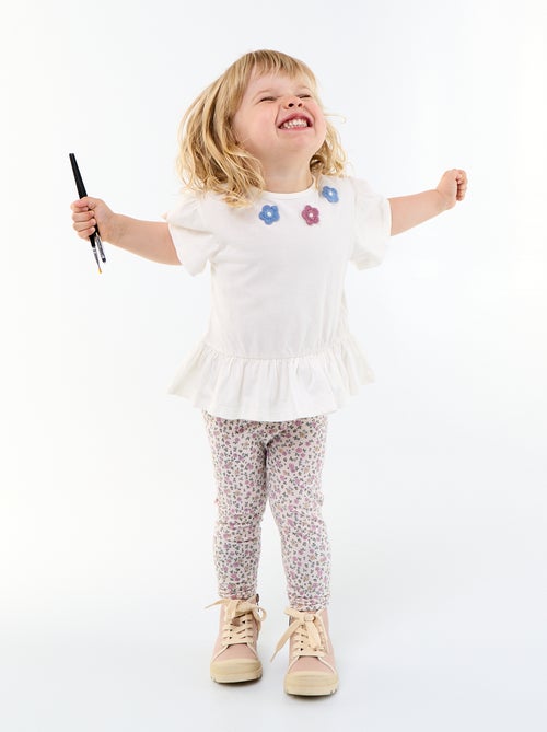 Short-sleeved T-shirt with Embroidery and Ruffled Hem - Kiabi