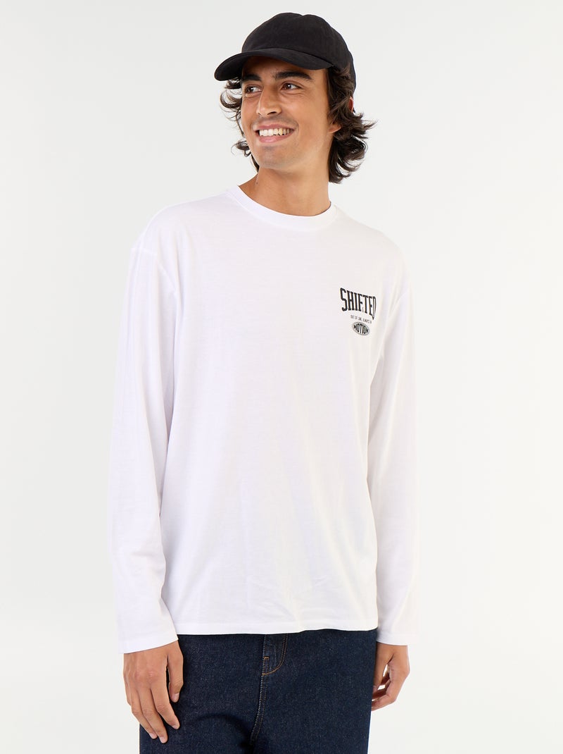 Short-sleeved T-shirt with Front and Back Print White - Kiabi