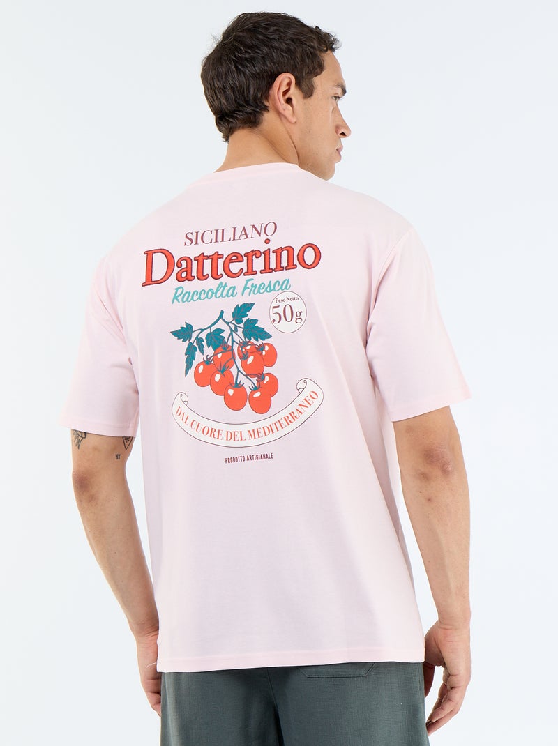 Short-sleeved T-shirt with front & back prints and embroidery Pink - Kiabi