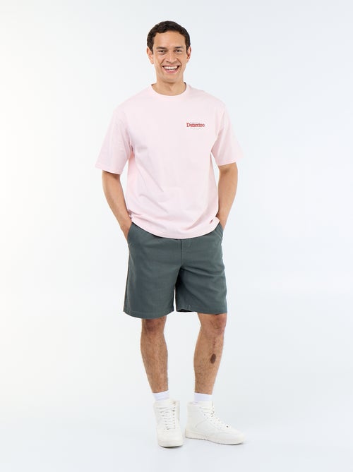 Short-sleeved T-shirt with front & back prints and embroidery - Kiabi