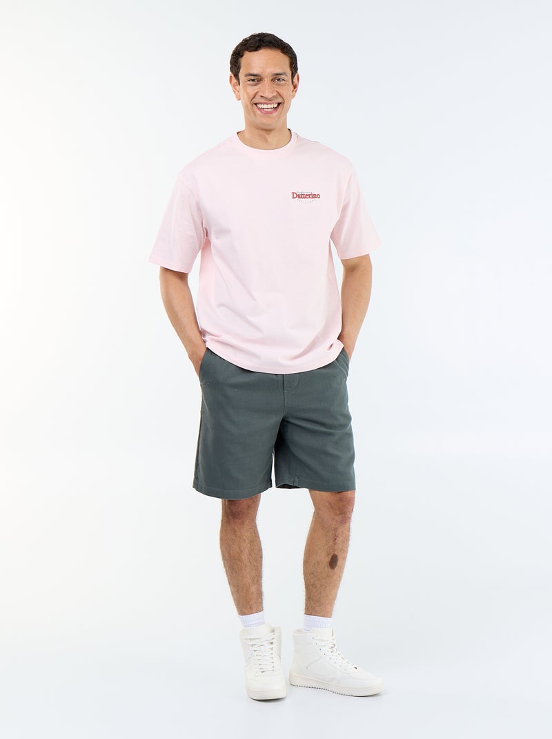 Short-sleeved T-shirt with front & back prints and embroidery Pink - Kiabi