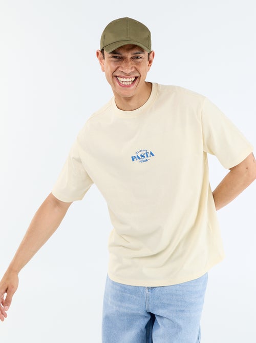 Short-sleeved T-shirt with front & back prints and embroidery - Kiabi