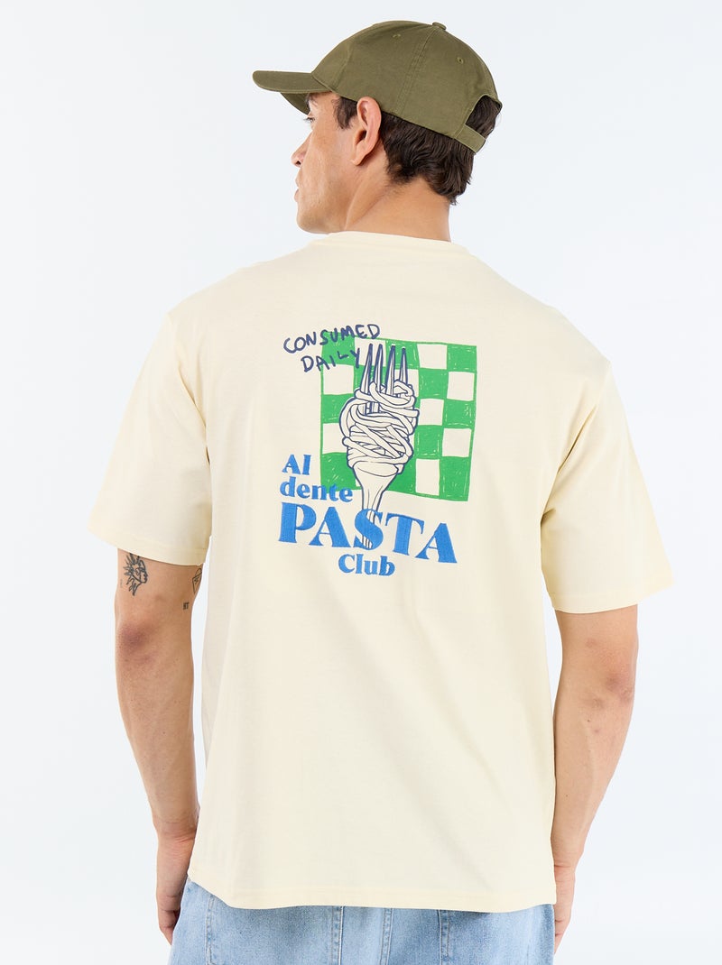 Short-sleeved T-shirt with front & back prints and embroidery Yellow - Kiabi