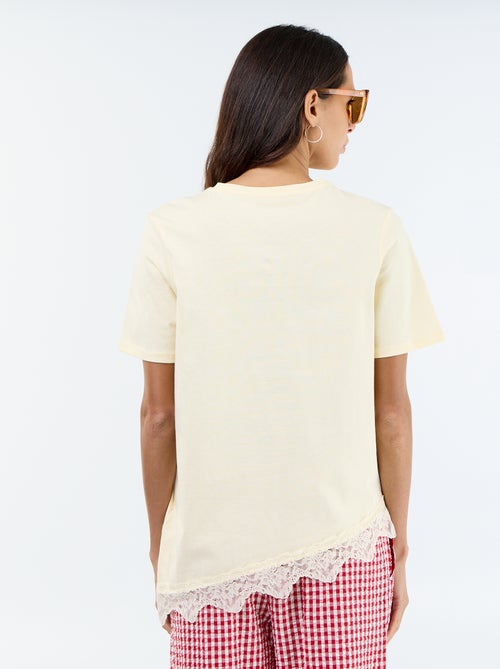 Short-sleeved T-shirt with lace - Kiabi