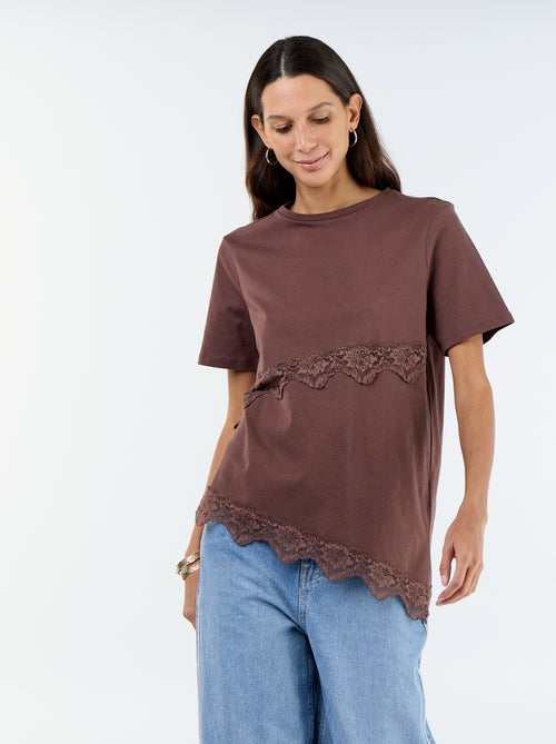 Short-sleeved T-shirt with lace - Kiabi