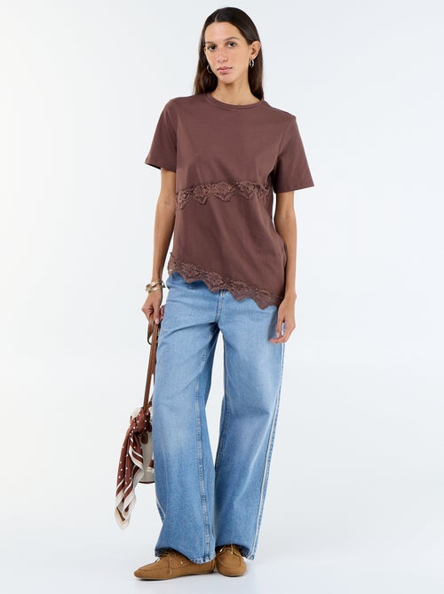 Short-sleeved T-shirt with lace - Kiabi