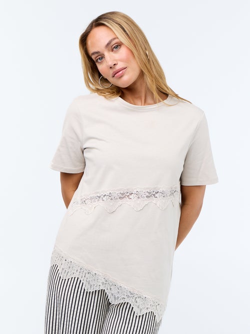 Short-sleeved T-shirt with lace - Kiabi