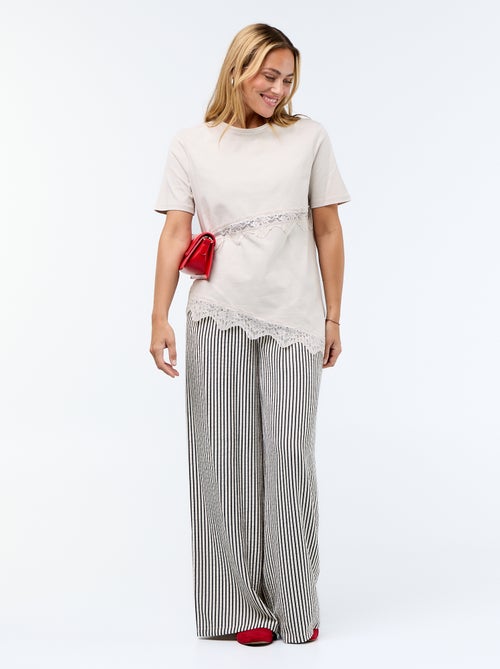 Short-sleeved T-shirt with lace - Kiabi