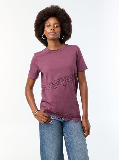 Short-sleeved T-shirt with lace - Kiabi