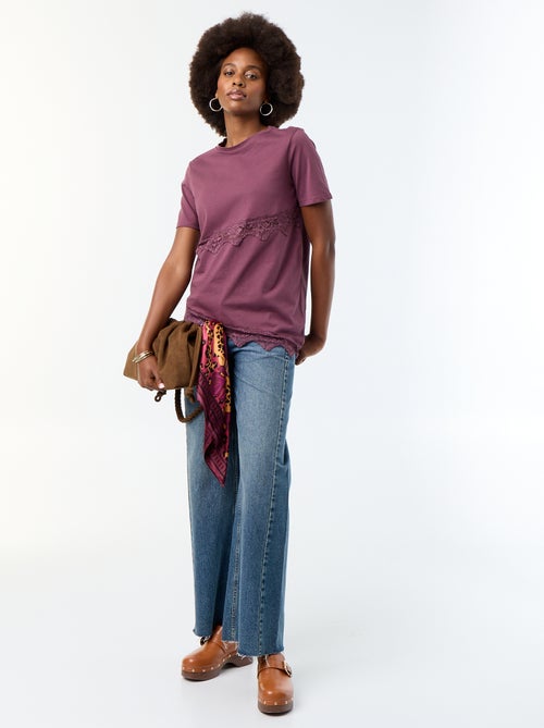 Short-sleeved T-shirt with lace - Kiabi