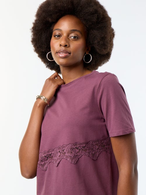 Short-sleeved T-shirt with lace - Kiabi