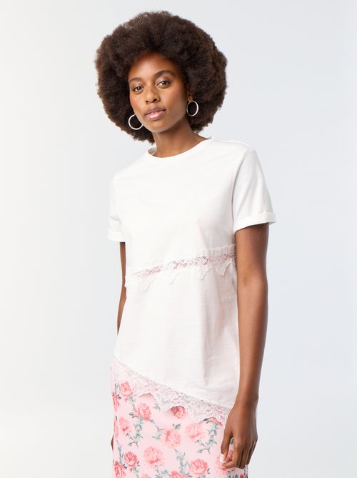 Short-sleeved T-shirt with lace - Kiabi
