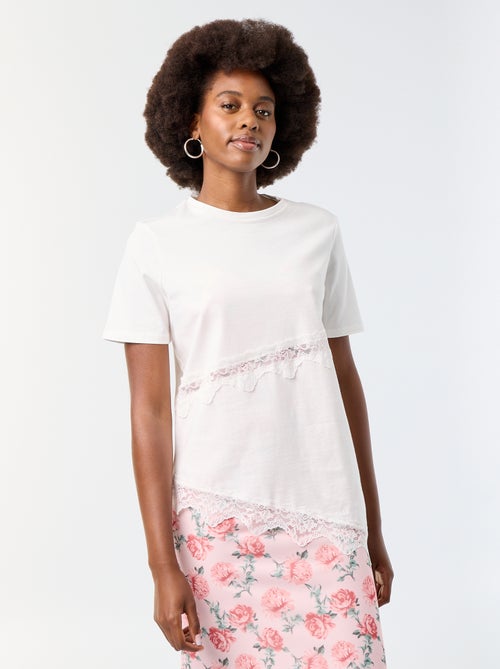 Short-sleeved T-shirt with lace - Kiabi