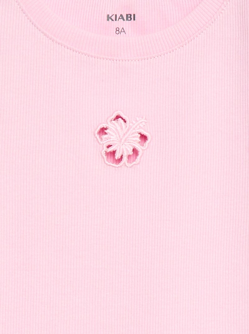 Short-sleeved T-shirt with Openwork Design Pink - Kiabi
