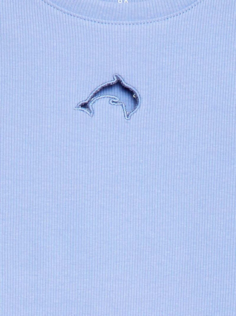 Short-sleeved T-shirt with Openwork Detail Blue - Kiabi