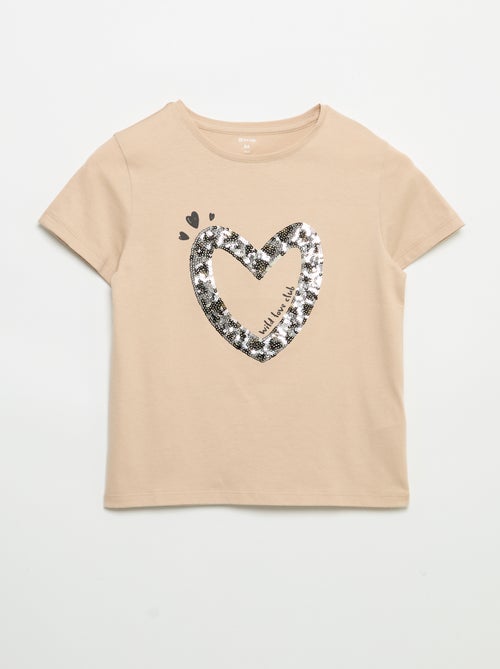 Short-sleeved T-shirt with sequin design - Kiabi