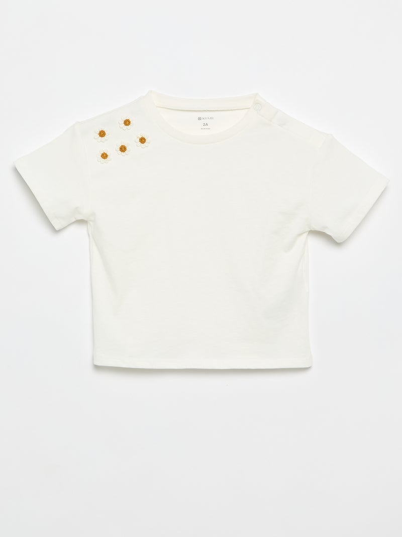 Short-sleeved T-shirt with shoulder flowers White - Kiabi