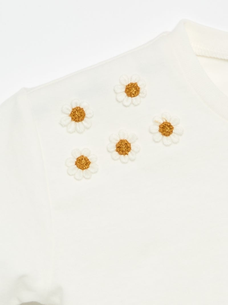 Short-sleeved T-shirt with shoulder flowers White - Kiabi