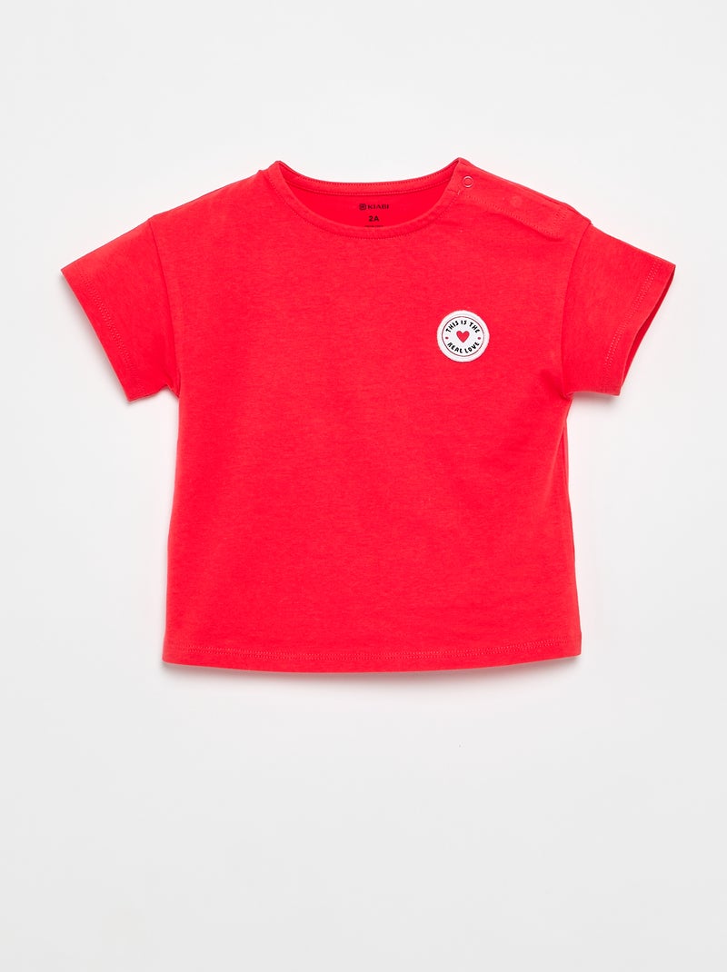 Short-sleeved T-shirt with Stitched Heart Red - Kiabi