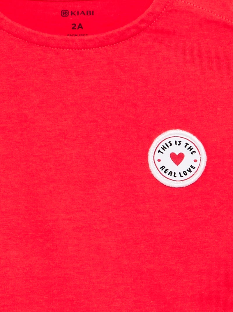 Short-sleeved T-shirt with Stitched Heart Red - Kiabi