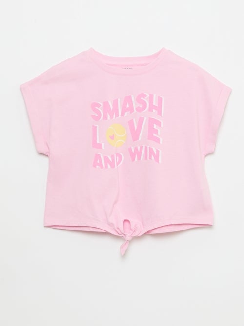 Short-sleeved T-shirt with tie-front hem - Kiabi