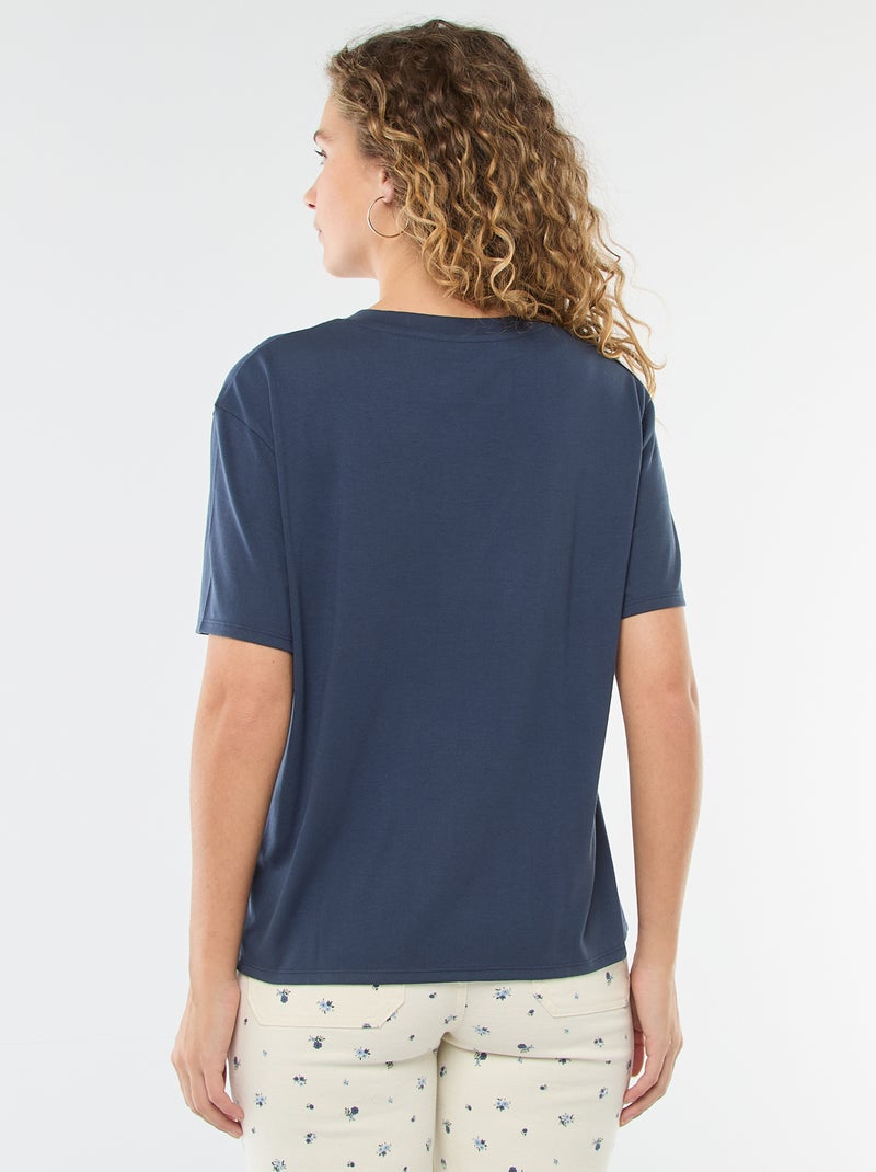 Short-sleeved t-shirt with V-neckline Blue - Kiabi