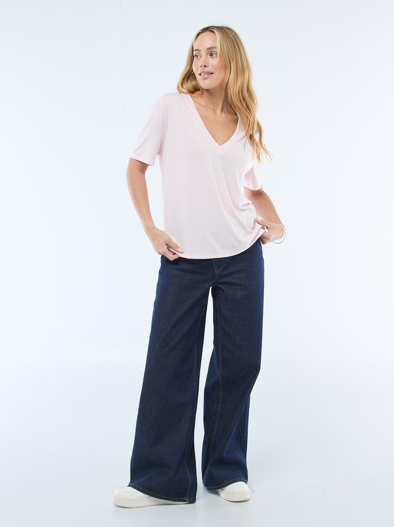 Short-sleeved t-shirt with V-neckline Pink - Kiabi