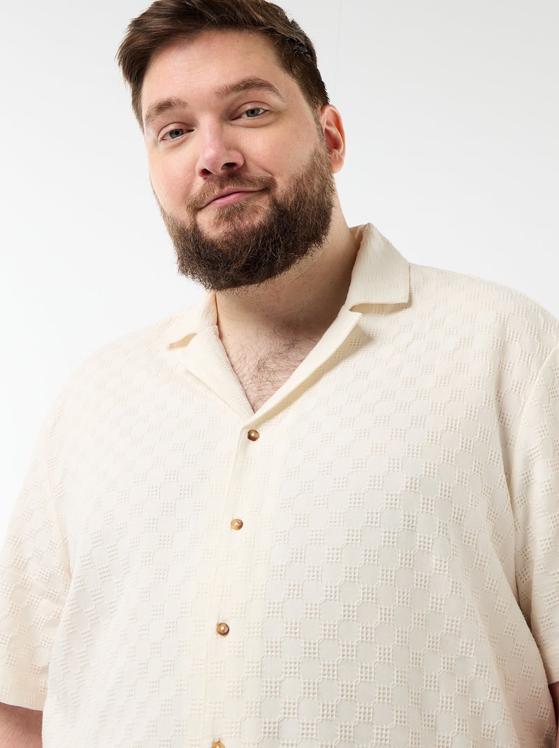 Short-sleeved textured knit shirt White - Kiabi