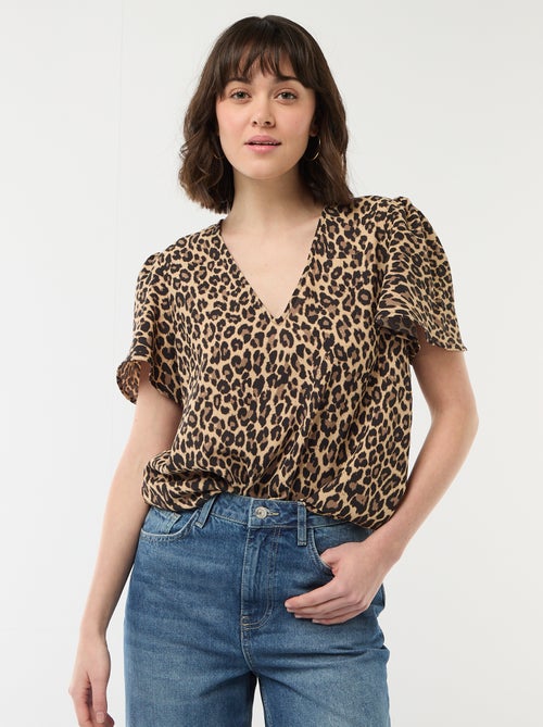 Short-Sleeved V-Neck Blouse - Kiabi