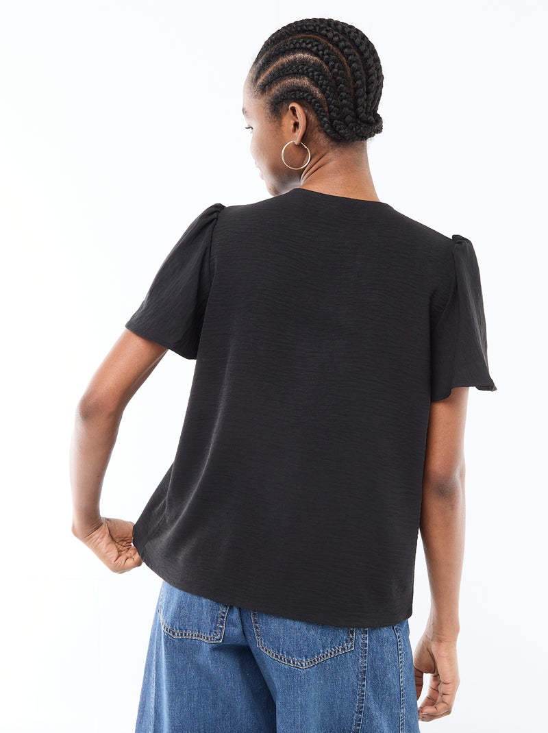 Short-Sleeved V-Neck Blouse Black - Kiabi