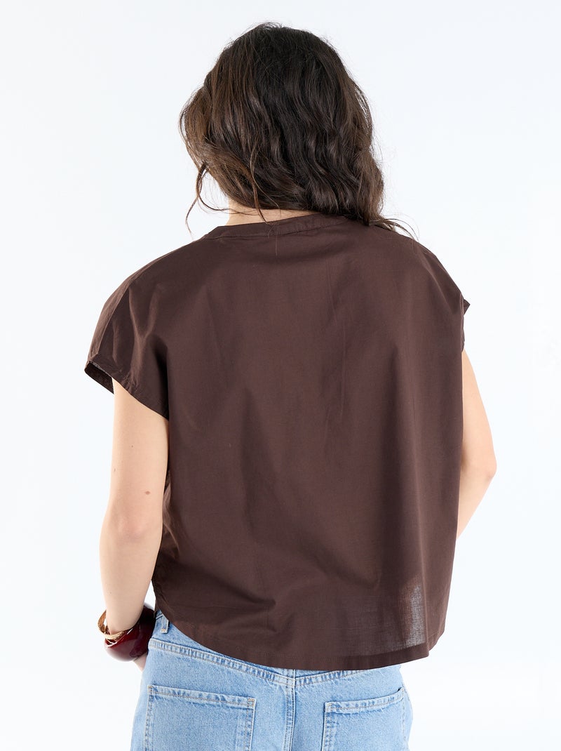 Short-sleeved V-neck blouse Brown - Kiabi
