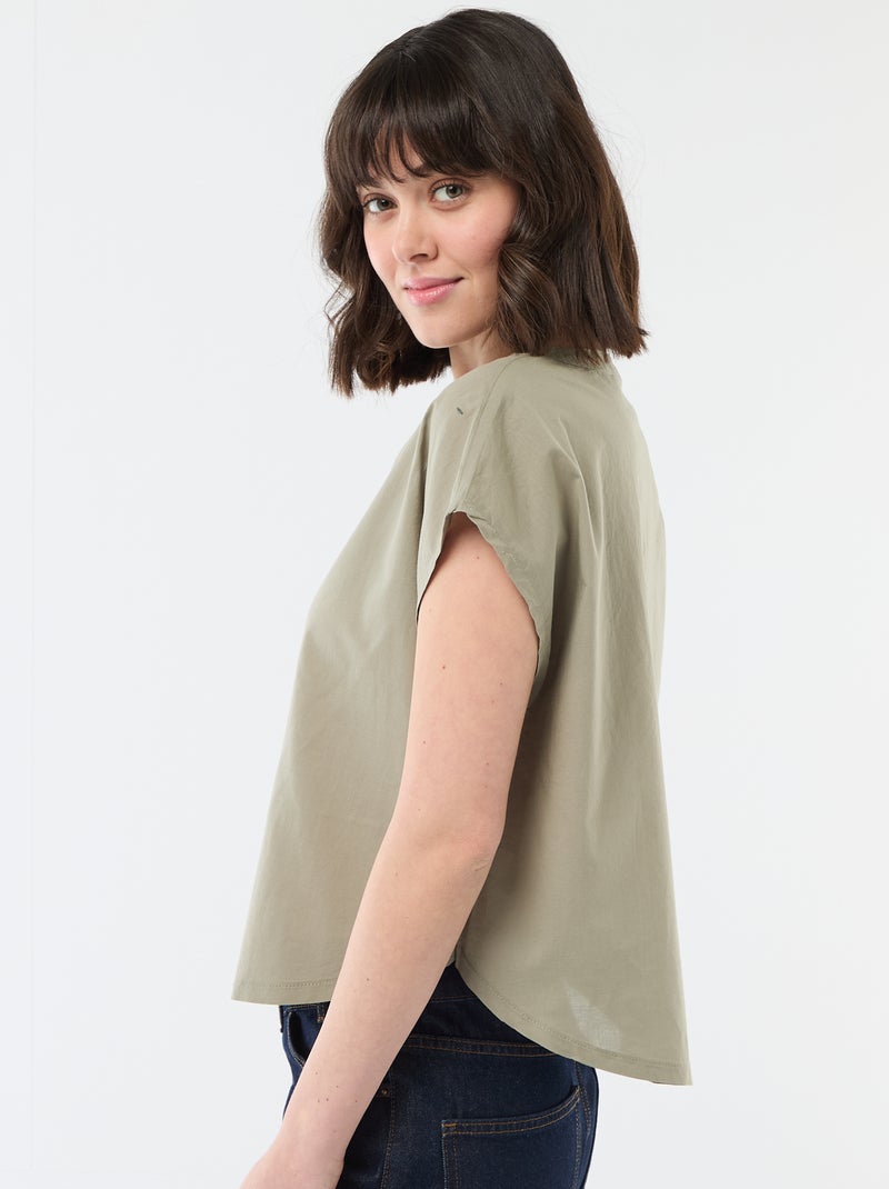 Short-Sleeved V-Neck Blouse Green - Kiabi