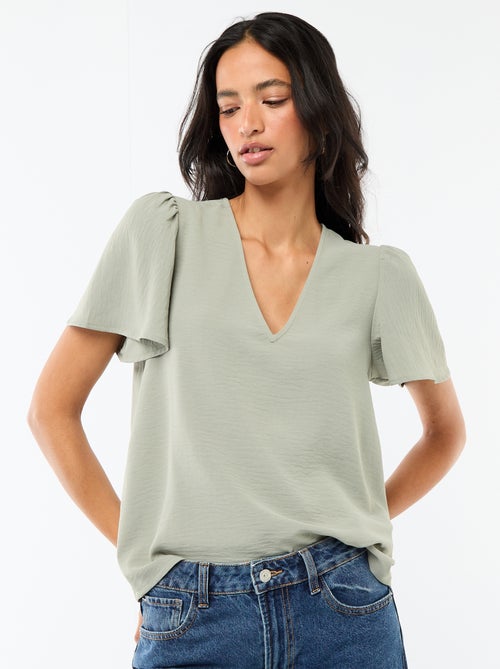 Short-Sleeved V-Neck Blouse - Kiabi