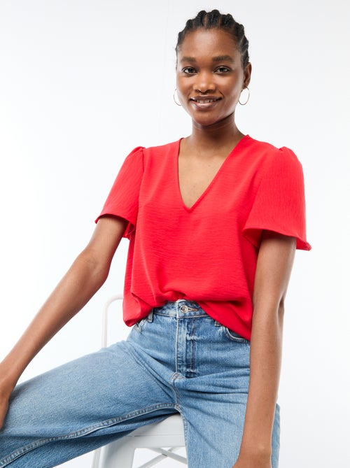 Short-Sleeved V-Neck Blouse - Kiabi