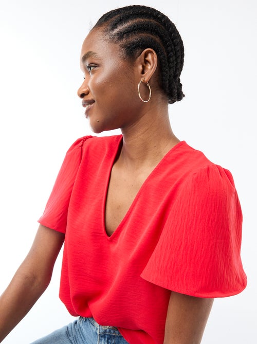 Short-Sleeved V-Neck Blouse - Kiabi