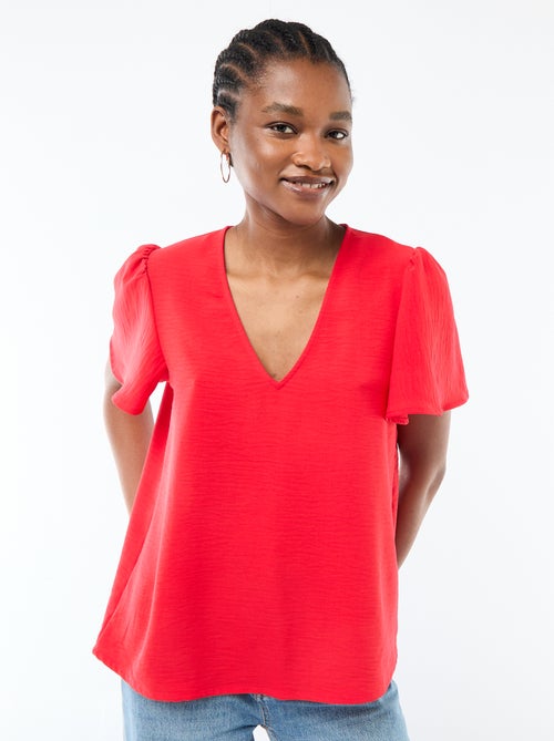 Short-Sleeved V-Neck Blouse - Kiabi