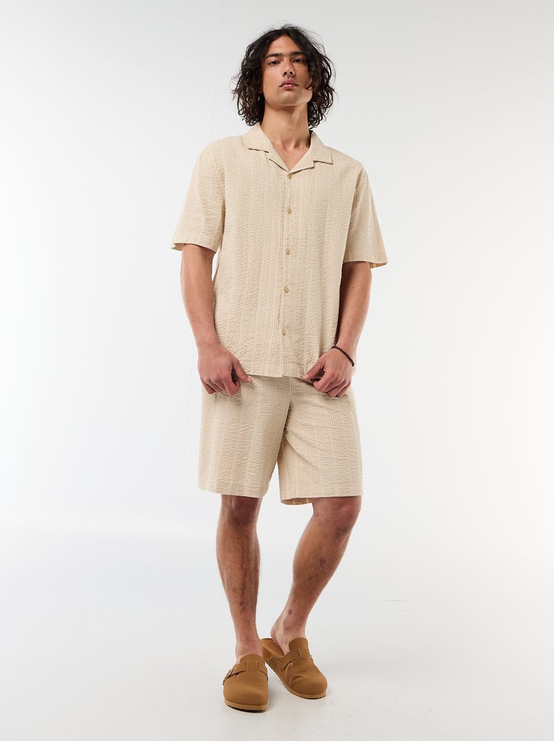 Short-Sleeved Waffle Knit Shirt Beige - Kiabi