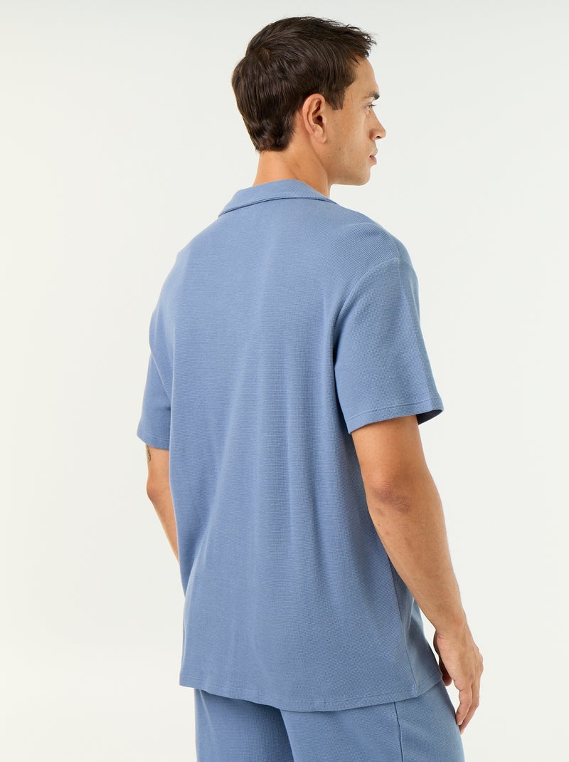 Short-sleeved waffle-knit shirt Blue - Kiabi