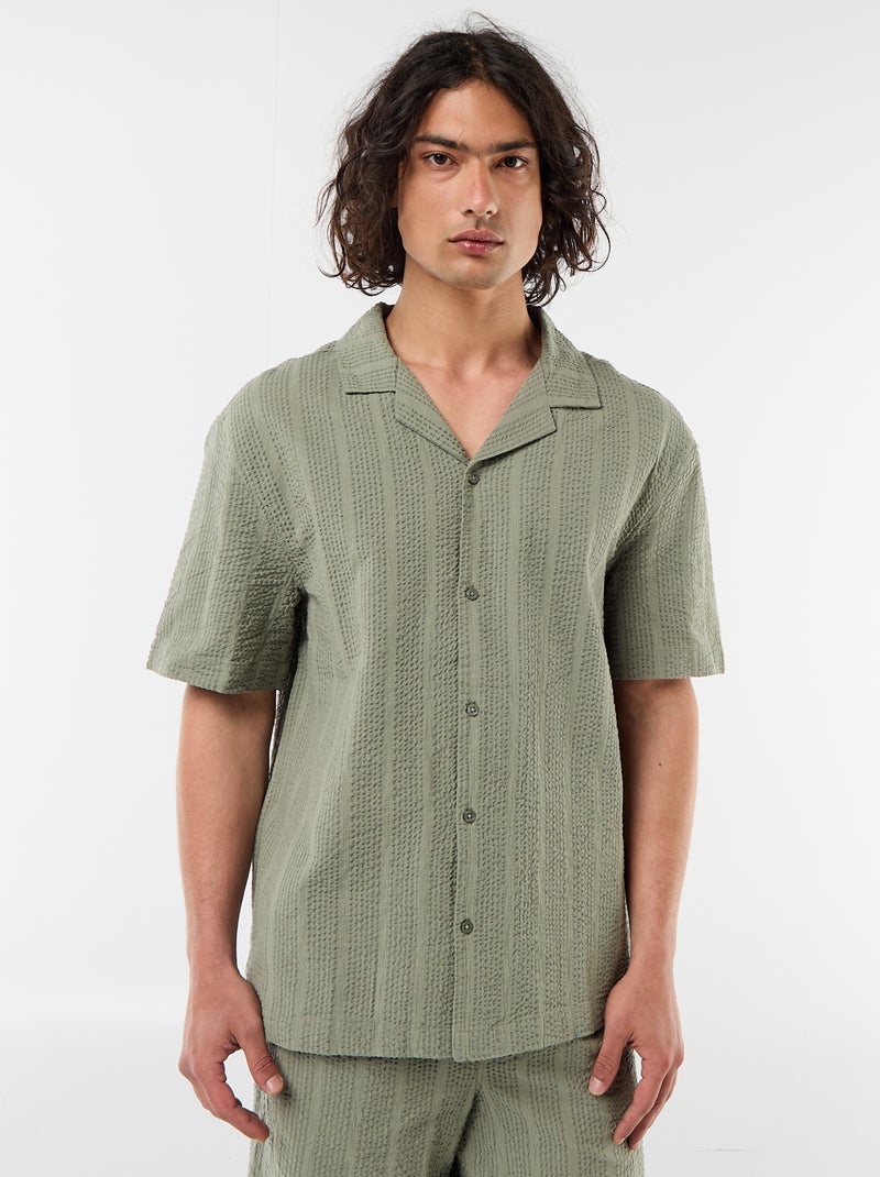 Short-Sleeved Waffle Knit Shirt Khaki - Kiabi