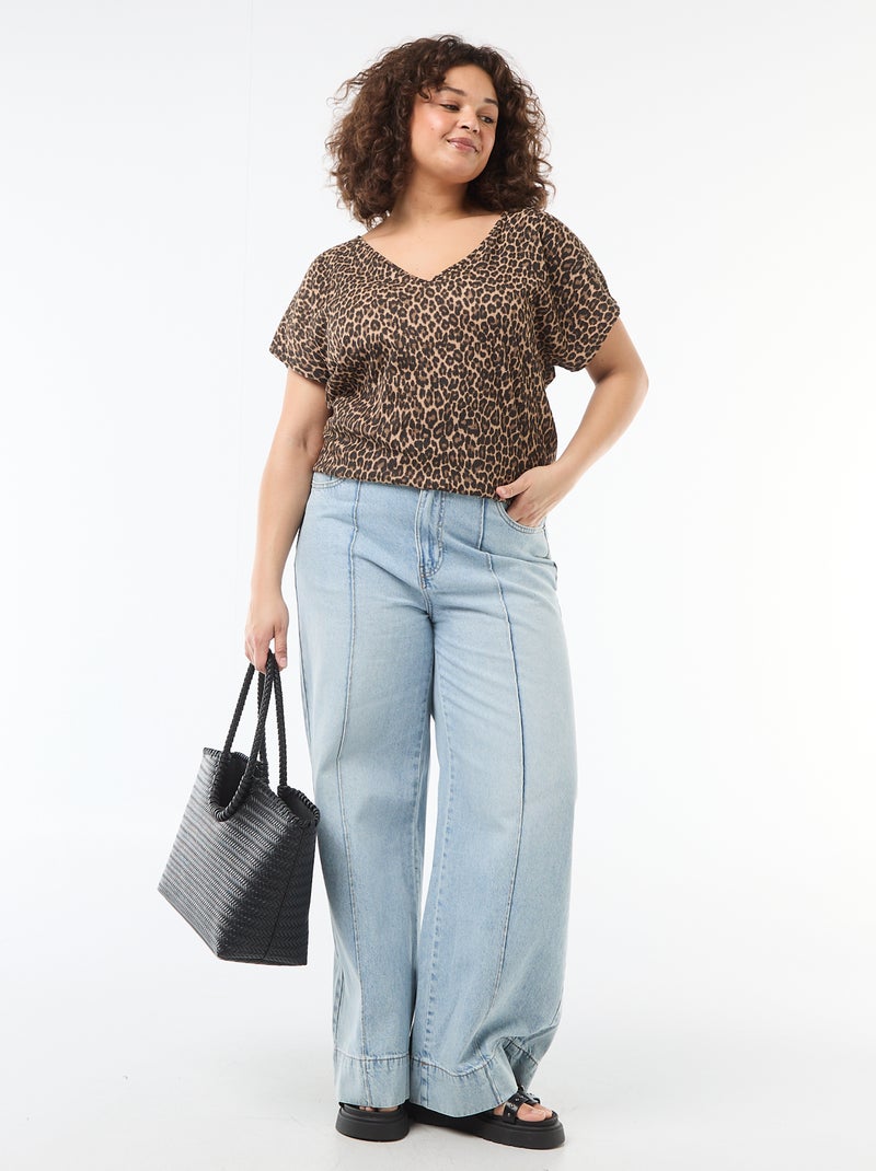 Short-Sleeved Waffle-Texture Blouse Beige - Kiabi