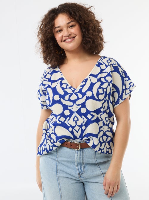 Short-Sleeved Waffle-Texture Blouse - Kiabi