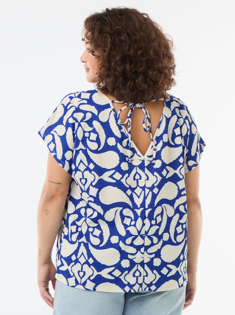 Short-Sleeved Waffle-Texture Blouse Blue - Kiabi