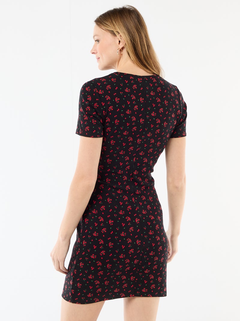 Short T-shirt Dress with Decorative Knot Black - Kiabi