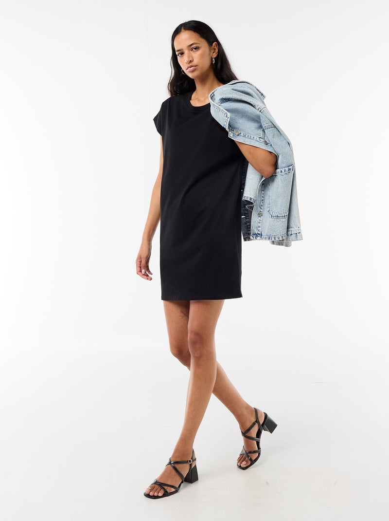 Short T-shirt Dress with Short Sleeves Black - Kiabi