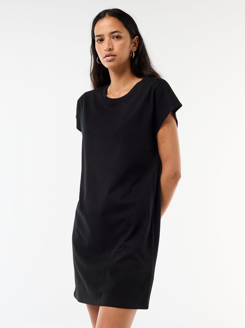 Short T-shirt Dress with Short Sleeves Black - Kiabi