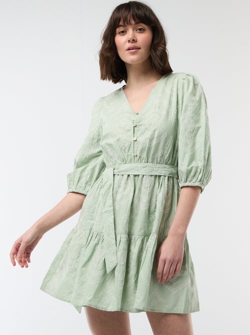 Short Tiered Dress with Broderie Anglaise - Kiabi