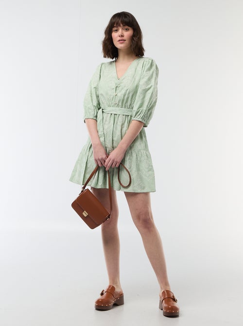 Short Tiered Dress with Broderie Anglaise - Kiabi