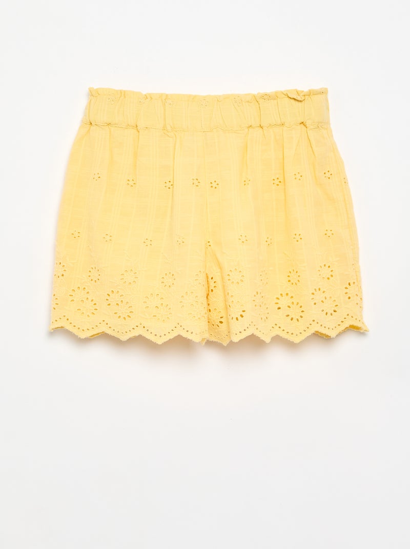 Short uni avec broderies anglaises Jaune - Kiabi