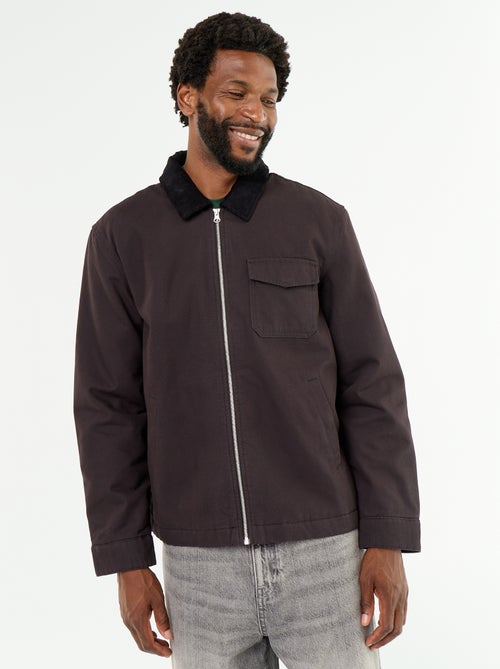 Short Zip-Up Jacket with Velvet Contrast Collar - Kiabi
